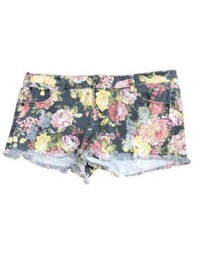 Bongo Floral Denim Jean Shorts Womens Juniors 13 Distressed Low Rise Daisy Dukes